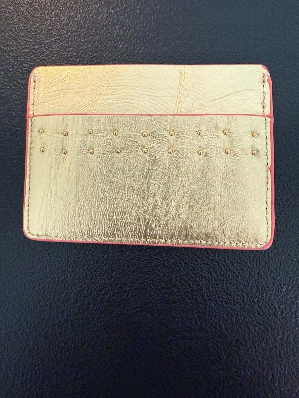 Lauren Merkin Gold Leather Studded Card Holder - Picture 2 of 5